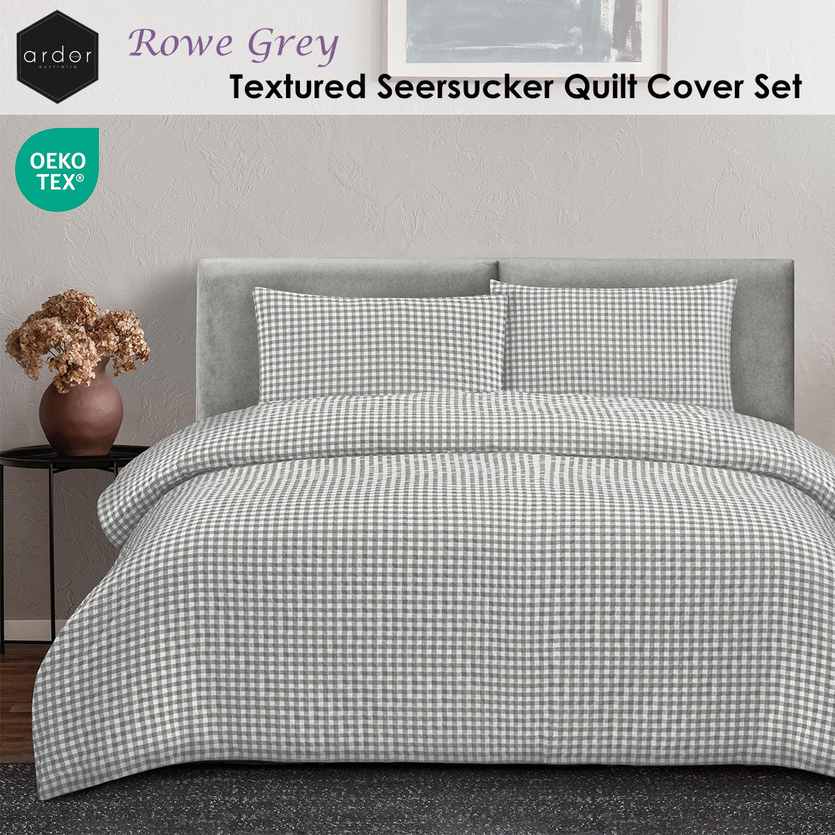 Ardor Rowe Grey Textured Seersucker Quilt Cover Set Queen