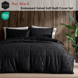 Ardor Rui Black Embossed Velvet Soft Quilt Cover Set King - Front View