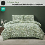 Ardor Solana Sage Watercolour Print Quilt Cover Set Queen