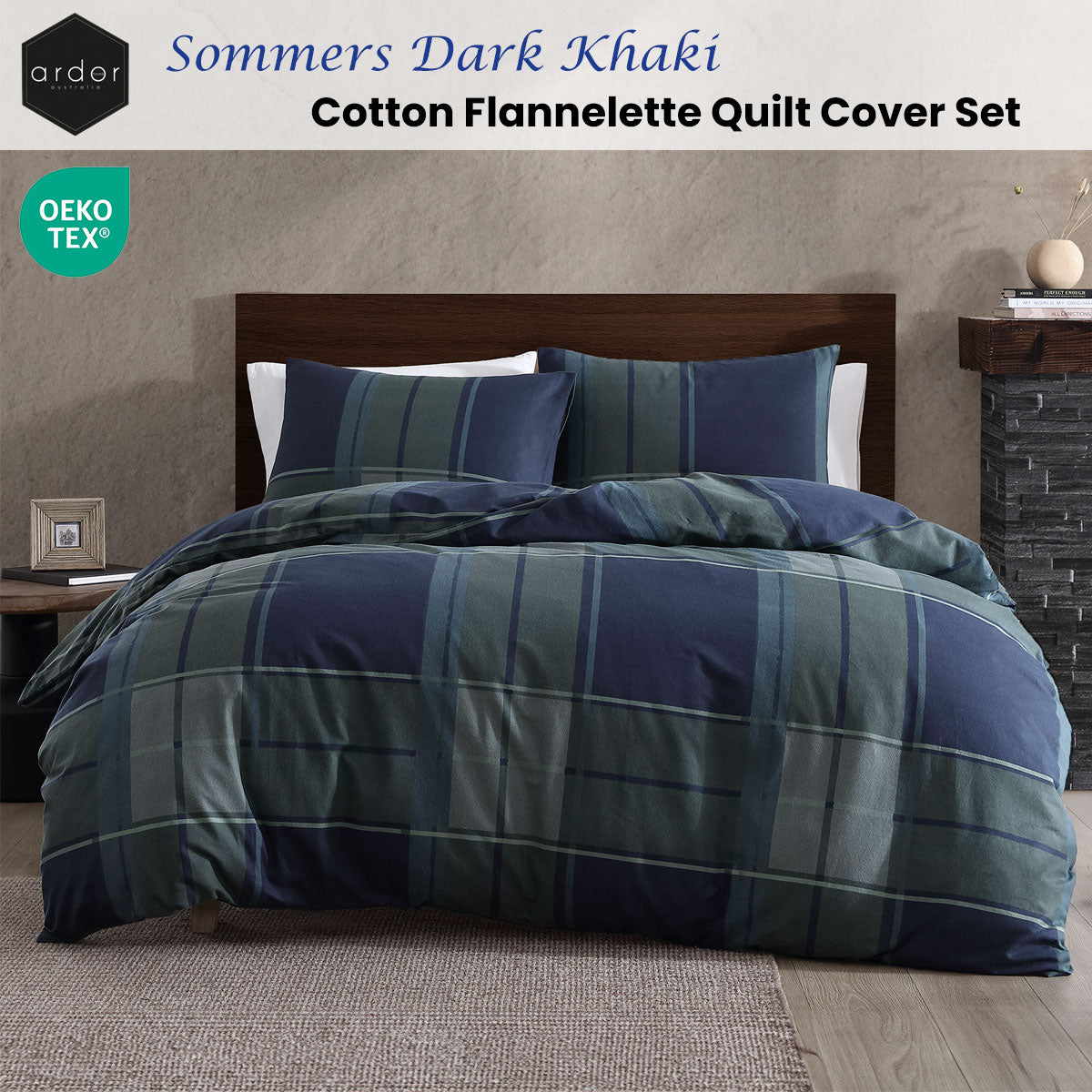 Ardor Sommers Dark Khaki Cotton Flannelette Quilt Cover Set King