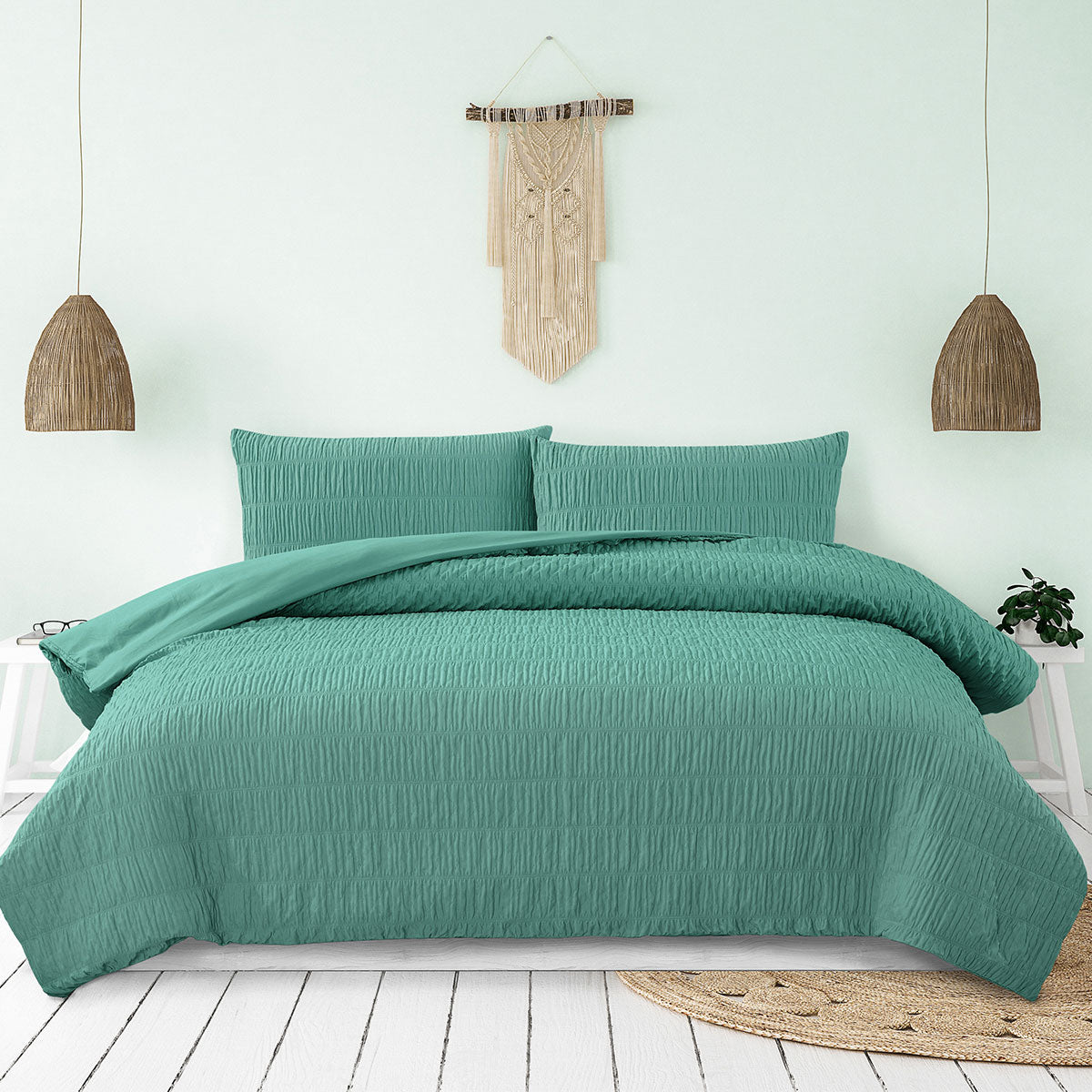 Ardor Tuscan Teal Ruched Quilt Cover Set King