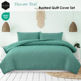 Ardor Tuscan Teal Ruched Quilt Cover Set Queen - Front View