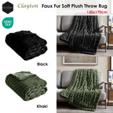 Ardor Clayton Faux Fur Soft Plush Throw Rug 130x170cm Khaki - Front View