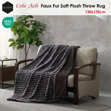 Ardor Cole Ash Striped Faux Fur Soft Plush Throw Rug 130x170cm - Front View