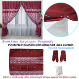 Avon Home Casa Kayangan Burgundy Pinch Pleat Window Curtain with Attached Lace Curtain - Front View