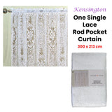 Kensington Elegance White Lace Rod Pocket Curtain 300 x 213 cm - Front View