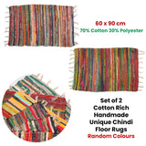 Set of 2 Random Colour Hand Made Cotton Rich Chindi Floor Rugs 60 x 90 cm - Front View