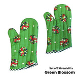 Set of 2 100% Cotton Printed Oven Mitts 34 x 15 cm Green Blossom - Front View