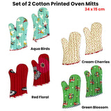 Set of 2 100% Cotton Printed Oven Mitts 34 x 15 cm Cream Cherries - Side View