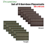 Set of 6 Dreamtime Bamboo Table Placemats 30 x 45cm Taupe - Front View
