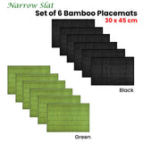 Set of 6 Narrow Slat Bamboo Table Placemats 30 x 45cm Green - Front View