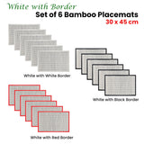 Set of 6 Bamboo Table Placemats White with Red Border 30 x 45cm - Front View