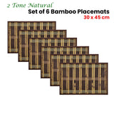 Set of 6 Natural 2 Tone Bamboo Table Placemats 30 x 45cm - Front View