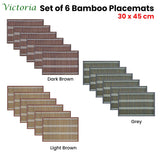 Set of 6 Victoria Bamboo Table Placemats 30 x 45cm Grey/Silver - Front View