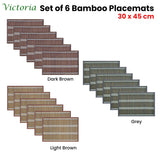 Set of 6 Victoria Bamboo Table Placemats 30 x 45cm Light Brown/Silver - Front View