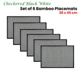 Set of 6 Checkered Black White Bamboo Table Placemats 30 x 45cm - Front View