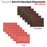 Set of 6 Varnish Bamboo Table Placemats 30 x 45cm Red - Front View