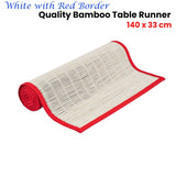 White with Red Border Bamboo Table Runner 140 x 33cm - Front View