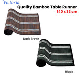 Victoria Bamboo Table Runner 140 x 33cm Dark Brown Silver - Front View