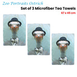 Set of 3 Zoo Portraits Microfiber Tea Towels Ostrich 67 x 45 cm - Front View