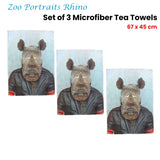Set of 3 Zoo Portraits Microfiber Tea Towels Rhino 67 x 45 cm - Front View