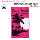 Vibrant Aqua Blu Bondi Beach Pink 100% Cotton Towel - 80 x 150 cm - Front View