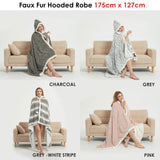 Ramesses Faux Fur Hooded Robe Grey White Stripe - Front View