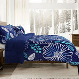 Ramesses Blue Flower Printed Sherpa Flannel Fleece Reversible Blanket Set Single/Double