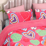 Ramesses Pink Heart Printed Sherpa Flannel Fleece Reversible Blanket Set Single/Double - Side View