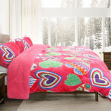 Ramesses Pink Heart Printed Sherpa Flannel Fleece Reversible Blanket Set Single/Double - Top-Down View