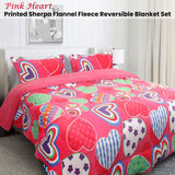 Ramesses Pink Heart Printed Sherpa Flannel Fleece Reversible Blanket Set Queen/King - Front View