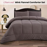 Ramesses Charcoal 3- Piece Mink Flannel Comforter Set Double - Front View