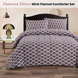 Ramesses Diamond Flower 3- Piece Mink Flannel Comforter Set Queen - Front View
