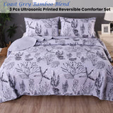 Ramesses Coast Grey 3 Pcs Bamboo Blend Ultrosonic Reversible Comforter Set Queen - Front View