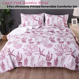 Ramesses Coast Pink 3 Pcs Bamboo Blend Ultrosonic Reversible Comforter Set King - Front View