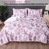 Ramesses Coast Pink 3 Pcs Bamboo Blend Ultrosonic Reversible Comforter Set Queen - Front View