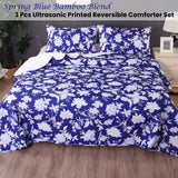Ramesses Spring Blue 3 Pcs Bamboo Blend Ultrosonic Reversible Comforter Set Queen - Front View