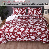 Ramesses Spring Red 3 Pcs Bamboo Blend Ultrosonic Reversible Comforter Set King - Front View