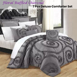 Ramesses Floral Ruffled Charcoal 7 Pcs Deluxe Comforter Set Queen - Front View