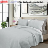 Shangri La 2000TC Silver Cooling Embroidered 3 Pcs Comforter Set Queen - Front View