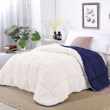 Shangri La Blue Depth Sherpa Fleece Reversible 3 Pcs Comforter Set Queen