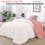 Shangri La Rose Tan Sherpa Fleece Reversible 3 Pcs Comforter Set Queen - Front View