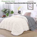 Shangri La Sleet Sherpa Fleece Reversible 3 Pcs Comforter Set Queen - Front View