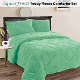 Ramesses Teddy Fleece 3 Pcs Comforter Set Aqua (Frost) Queen - Front View