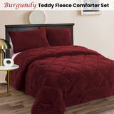 Ramesses Teddy Fleece 3 Pcs Comforter Set Burgundy Queen - Front View
