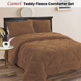 Ramesses Teddy Fleece 3 Pcs Comforter Set Camel Queen - Front View
