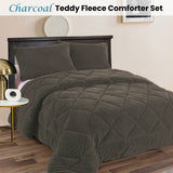 Ramesses Teddy Fleece 3 Pcs Comforter Set Charcoal Queen - Front View