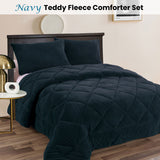 Ramesses Teddy Fleece 3 Pcs Comforter Set Navy King - Front View