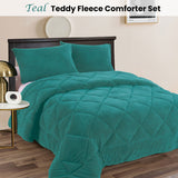 Ramesses Teddy Fleece 3 Pcs Comforter Set Teal Queen - Front View