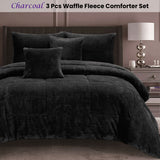 Ramesses Waffle Fleece Charcoal 3 Pcs Comforter Set Queen - Front View